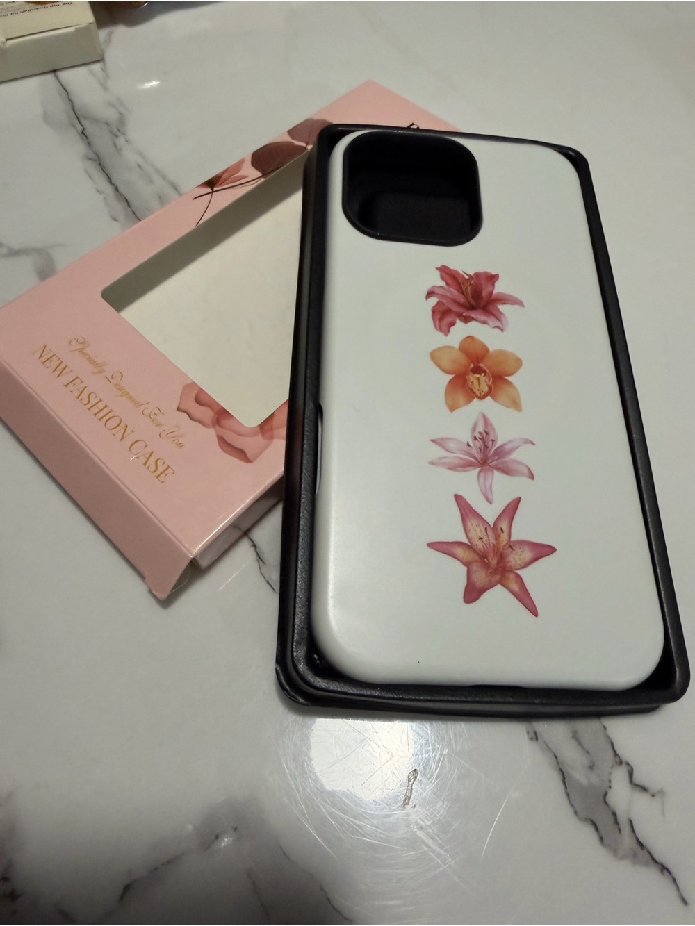 Floral White Phone Case with Pink Flower Accents